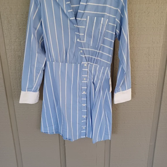Veronica Beard Poppe Striped Dress Size 8 Preppy Cotton Blend Long Sleeve Collar - Picture 4 of 16